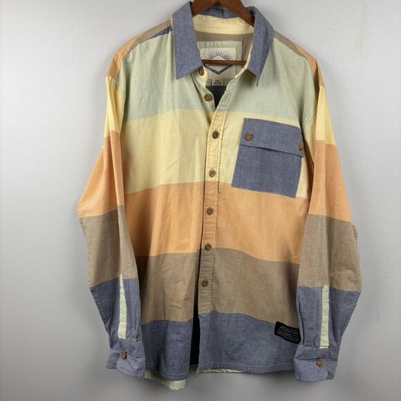 Decibel Men's Long Sleeve Button Up Flannel Shirt Color Block Size 2XL Pocket - Picture 2 of 12